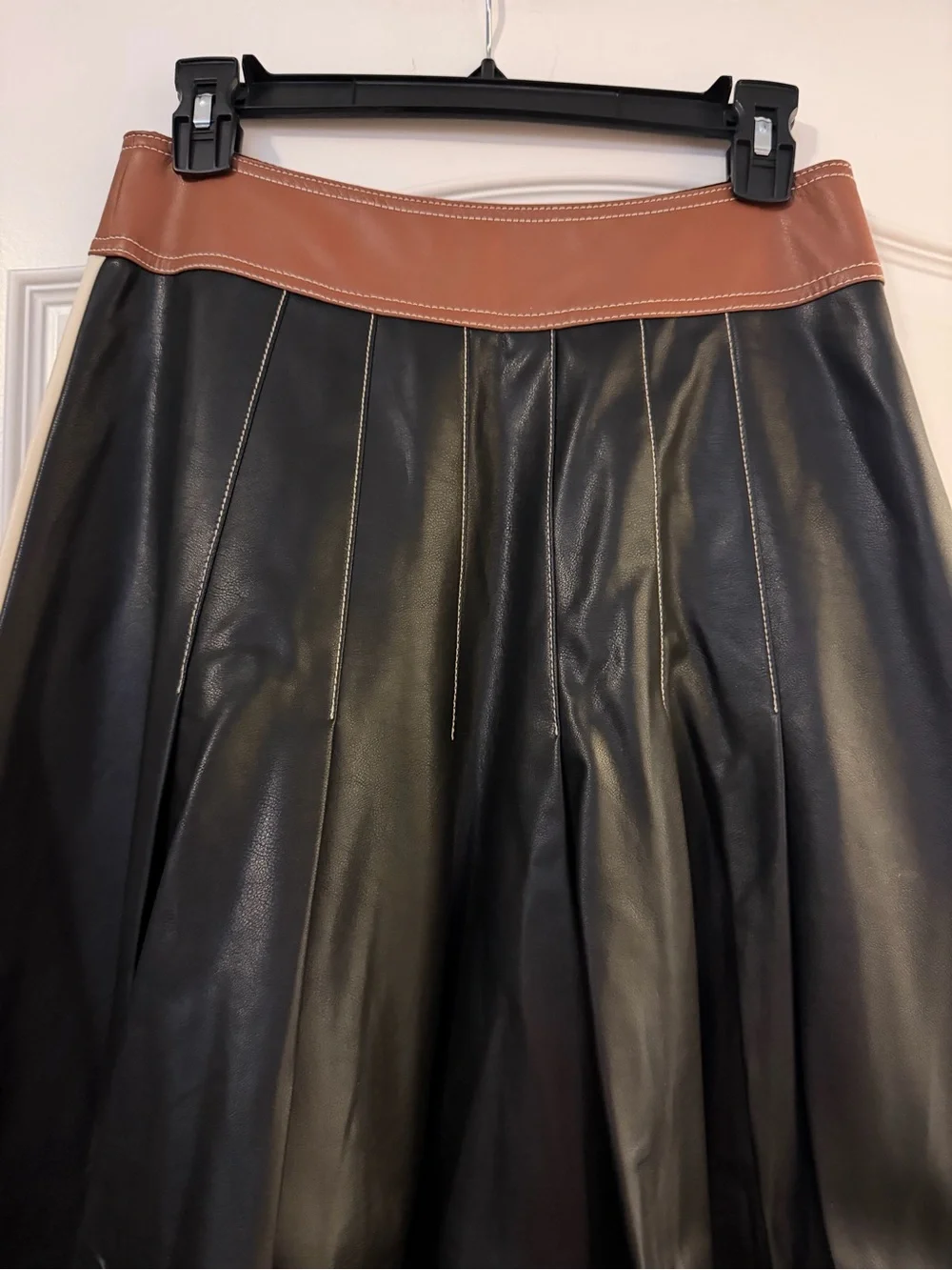 By Anthropologie Faux-Leather Colorblock Pleated Maxi Skirt Size 2 NWT